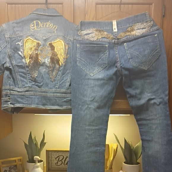 Dereon Denim - Dereon Blue Boot Cut Jeans with Gold Accents